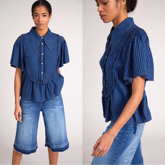 MUNTHE Blue Stripes Cici Top Size 40